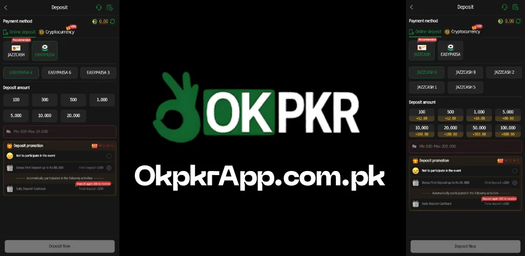 Okpkr deposit method in okpkrapp.com.pk