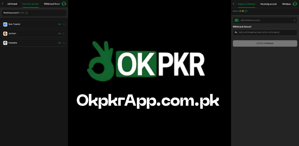 okpkr withdraw method in OkpkrApp.com.pk